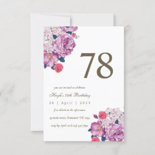 Purple Floral Botanical Simple Chic 78th Birthday Invitation