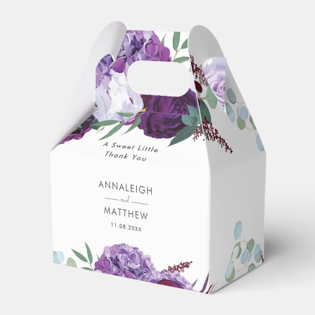 Purple Floral Botanical Wedding Favour Box (Front Side)