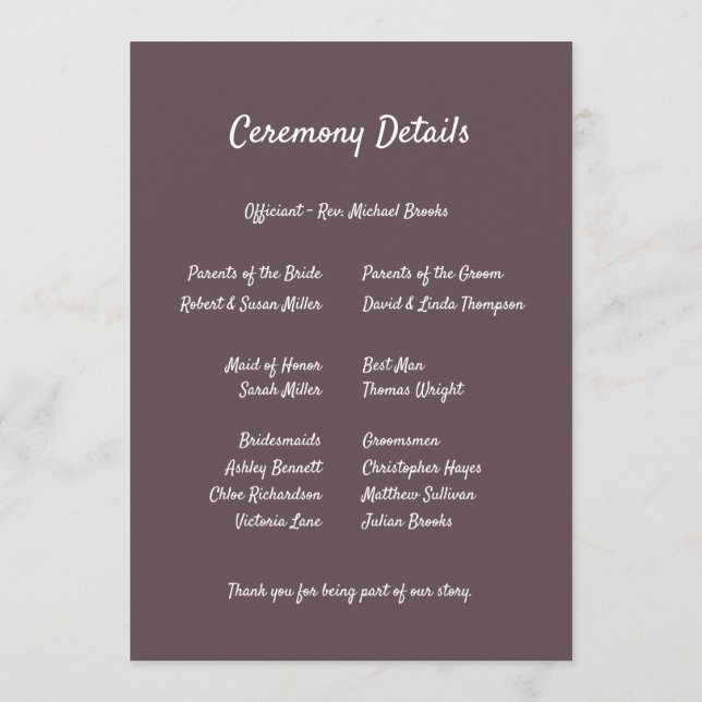 Purple Floral Botanical Wedding Programme (Back)