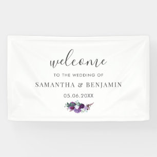 Purple Floral Botanical Wedding Welcome Banner