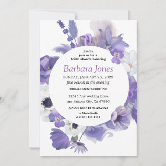 purple floral Bouquet Bridal Shower Invitation
