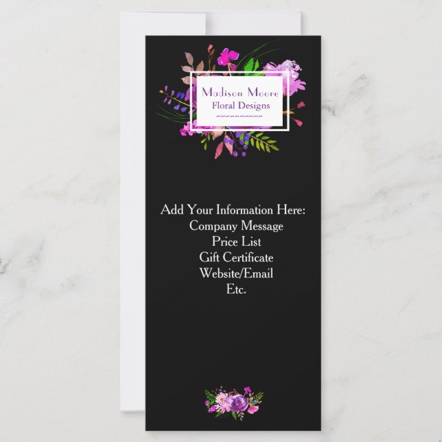 Purple Floral Bouquet Business Rack Card (Front)