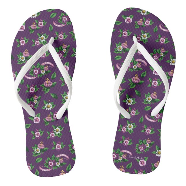 Purple Floral Bouquet Pattern Flip Flops (Footbed)