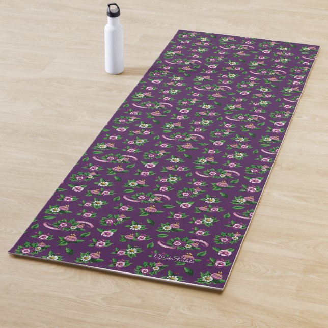 Purple Floral Bouquet Pattern Yoga Mat (In Situ)