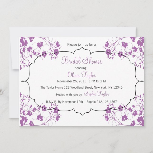 Purple Floral Bridal Invitation (Front)
