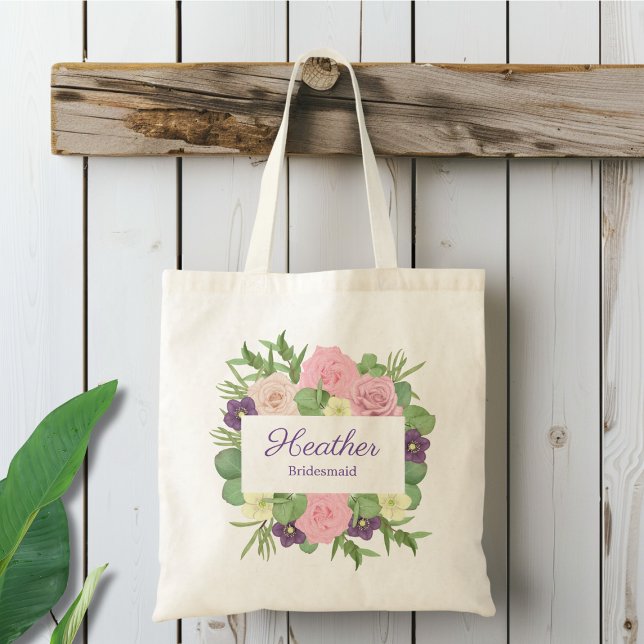 Purple Floral Bridal Party Tote Bag (Creator Uploaded)
