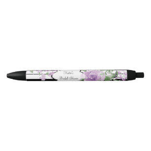 Purple Floral, Bridal Shower Black Ink Pen