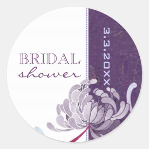 Purple Floral Bridal Shower Classic Round Sticker