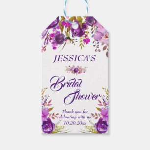 Purple Floral Bridal Shower Favour Thank You Gift Tags