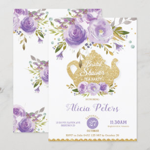 Purple Floral Bridal Shower High Tea Garden Party Invitation