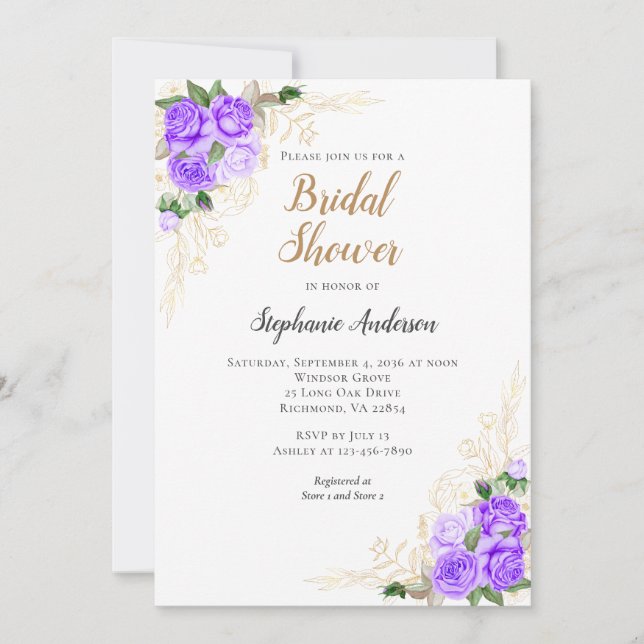 Purple Floral Bridal Shower Invitation (Front)