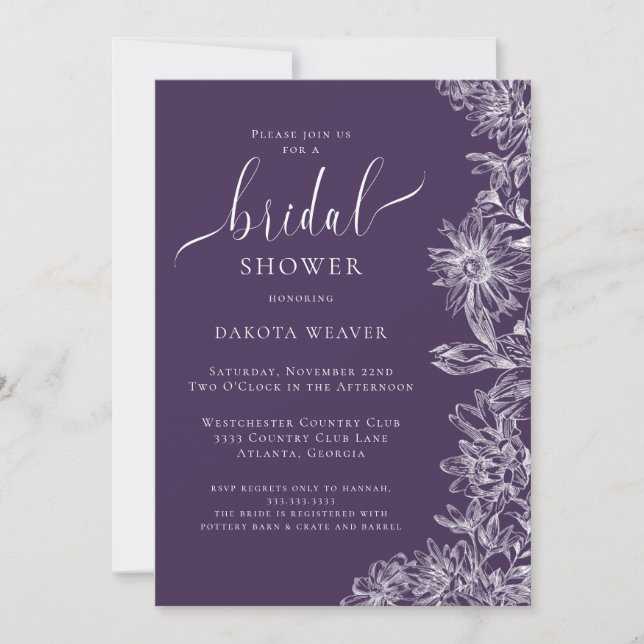 Purple Floral Bridal Shower  Invitation (Front)