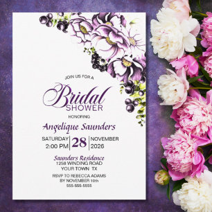 Purple Floral Bridal Shower Invitation