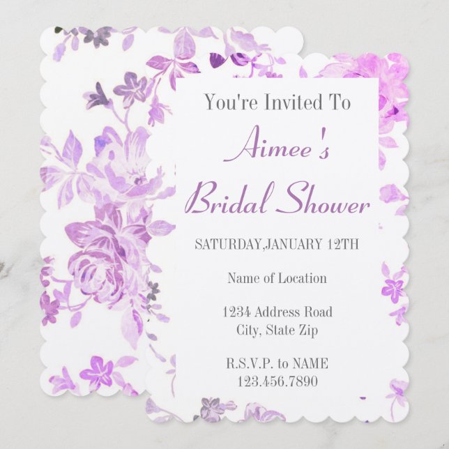 Purple Floral Bridal Shower Invitation (Front/Back)