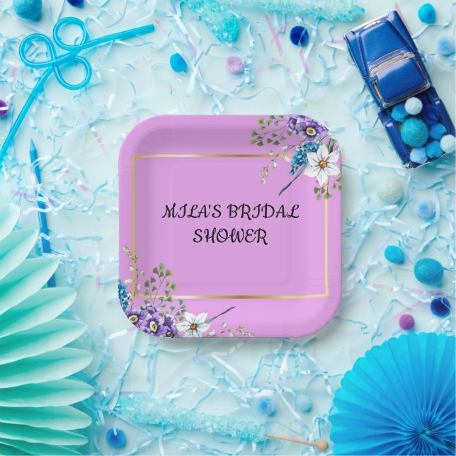 Purple floral bridal shower invitation  paper plate (Party)
