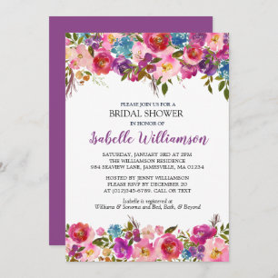 Purple Floral Bridal Shower Invitation Template