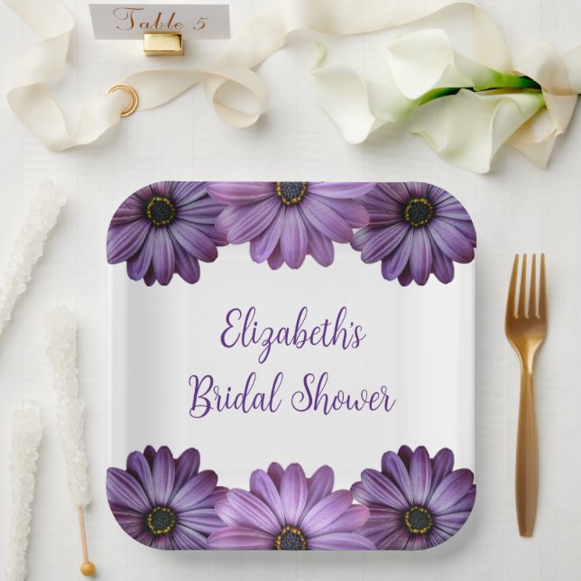 Purple Floral Bridal Shower Paper Plate (Wedding)