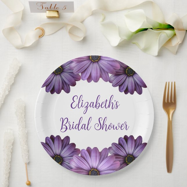 Purple Floral Bridal Shower Paper Plate (Wedding)