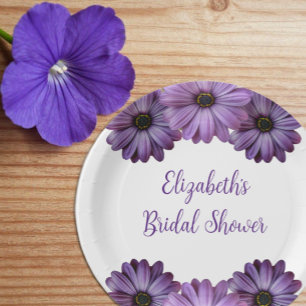 Purple Floral Bridal Shower Paper Plate