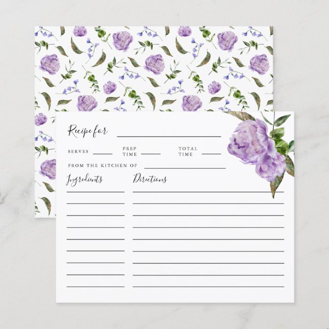 Purple Floral Bridal Shower Recipe Card (Front/Back)
