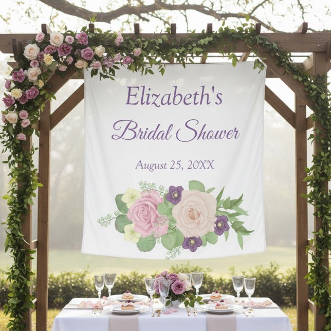 Purple Floral Bridal Shower Tapestry (Creator Uploaded)