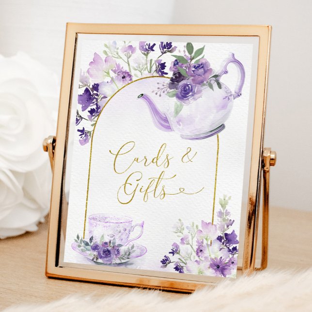 Purple Floral Bridal Shower Tea Cards and Gifts Poster (Creator Uploaded)
