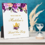 Purple Floral Bridal Shower Tea Gold Welcome Plaque<br><div class="desc">Watercolor Purple Ultra Violet Floral and Gold Bridal Shower Tea Party Welcome Plaque</div>