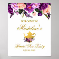 Purple Floral Bridal Shower Tea Gold Welcome