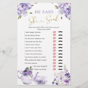 Purple Floral Bridal Shower Tea He Said She Said