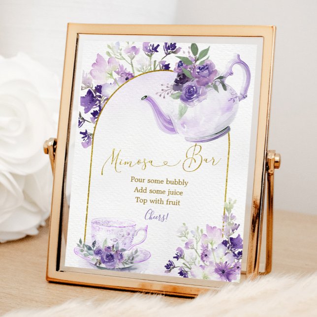 Purple Floral Bridal Shower Tea Mimosa Bar Sign (Creator Uploaded)