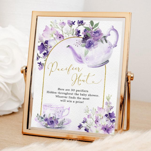 Purple Floral Bridal Shower Tea Pacifier Hunt Sign (Creator Uploaded)
