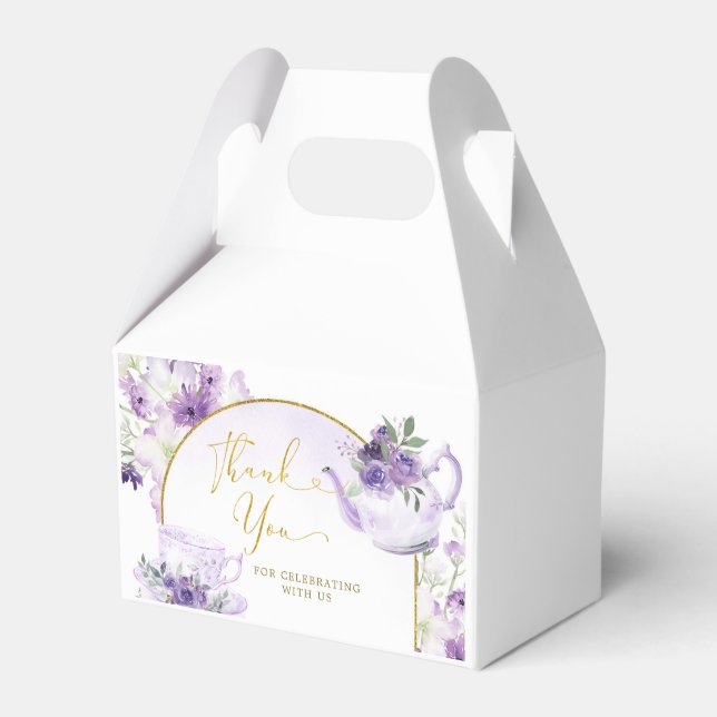 Purple Floral Bridal Shower Tea Party Favour Boxes (Front Side)