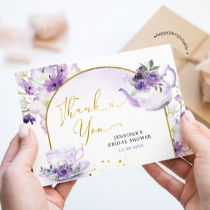 Purple Floral Bridal Shower Tea Thank You Card