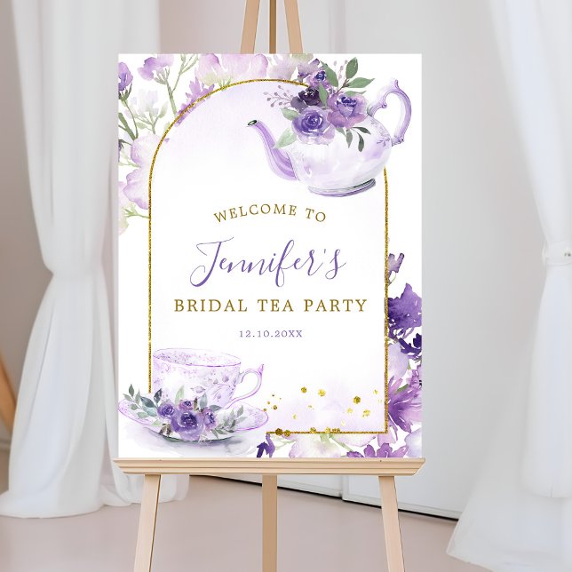 Purple Floral Bridal Shower Tea Welcome Sign (Creator Uploaded)