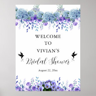 Purple Floral Bridal Shower Welcome Poster