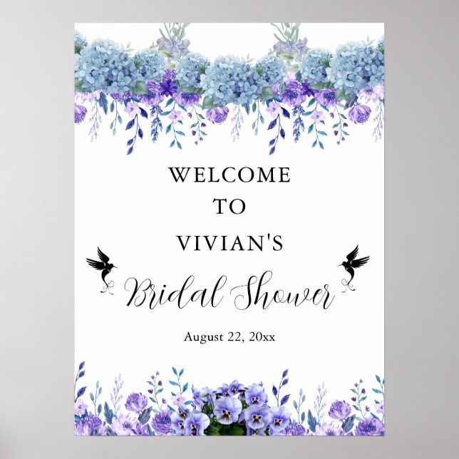 Purple Floral Bridal Shower Welcome Poster (Front)