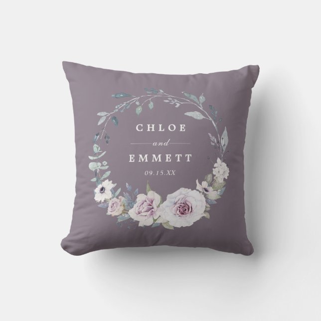 Purple Floral Bridal Wedding Couple Cushion (Front)