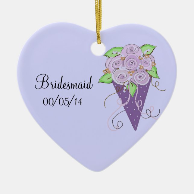 Purple Floral Bridesmaid Bouquet Ceramic Tree Decoration (Front)