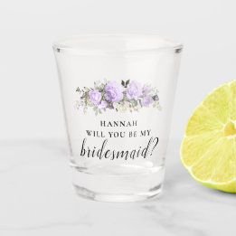 Purple Floral Bridesmaid Proposal Shot Glass