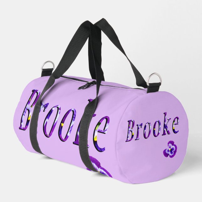 Purple Floral Brooke Name, Duffle Bag (Left Corner)