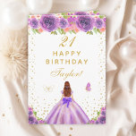 Purple Floral Brown Hair Girl Happy Birthday Card<br><div class="desc">This elegant and glamourous birthday card can be personalised with a name or title such as daughter, granddaughter, niece, friend etc. The design features a beautiful princess with brown red hair and fair skin in a purple ball gown. The text combines handwritten script and modern sans serif fonts for a...</div>