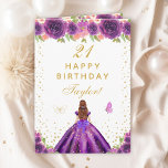Purple Floral Brown Hair Girl Happy Birthday Card<br><div class="desc">This elegant and glamourous birthday card can be personalised with a name or title such as daughter, granddaughter, niece, friend etc. The design features a beautiful princess with brown red hair and fair skin in a dark purple ball gown. The text combines handwritten script and modern sans serif fonts for...</div>