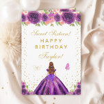 Purple Floral Brown Hair Girl Sweet Sixteen Card<br><div class="desc">This elegant and glamourous sweet sixteen birthday card can be personalised with a name or title such as daughter, granddaughter, niece, friend etc. The design features a beautiful princess with brown red hair and fair skin in a dark purple ball gown. The text combines handwritten script and modern sans serif...</div>