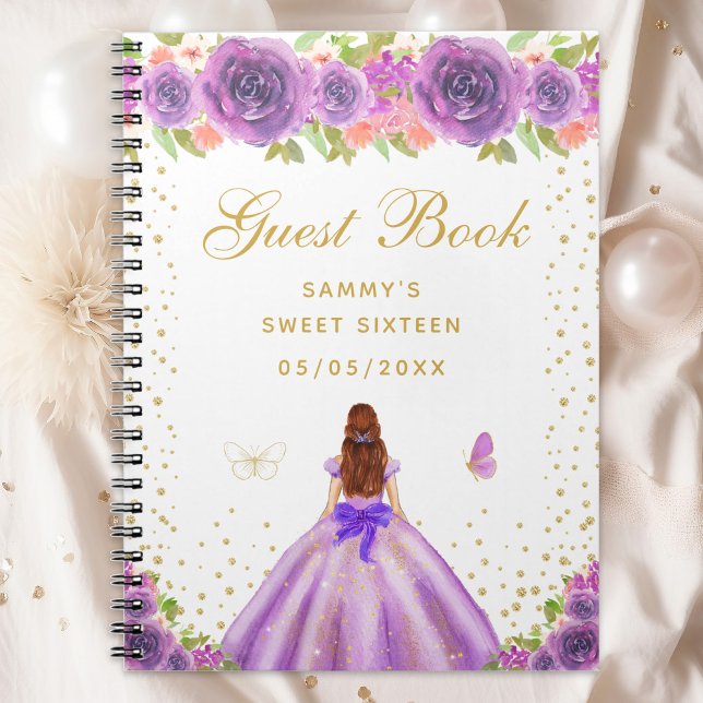 Purple Floral Brown Hair Princess Sweet Sixteen Notebook (Creator Uploaded)