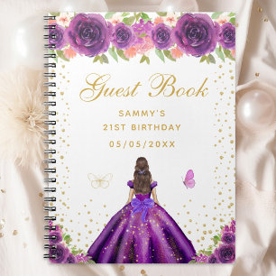 Purple Floral Brunette Hair Princess Guest Book