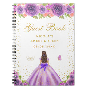 Purple Floral Brunette Hair Princess Sweet Sixteen Notebook