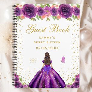 Purple Floral Brunette Hair Princess Sweet Sixteen Notebook