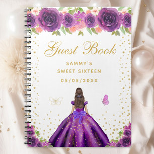 Purple Floral Brunette Hair Princess Sweet Sixteen Notebook