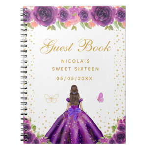 Purple Floral Brunette Hair Princess Sweet Sixteen Notebook