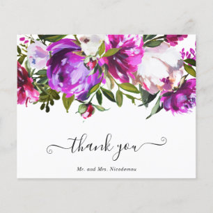 Purple Floral Budget Wedding Thank You Card